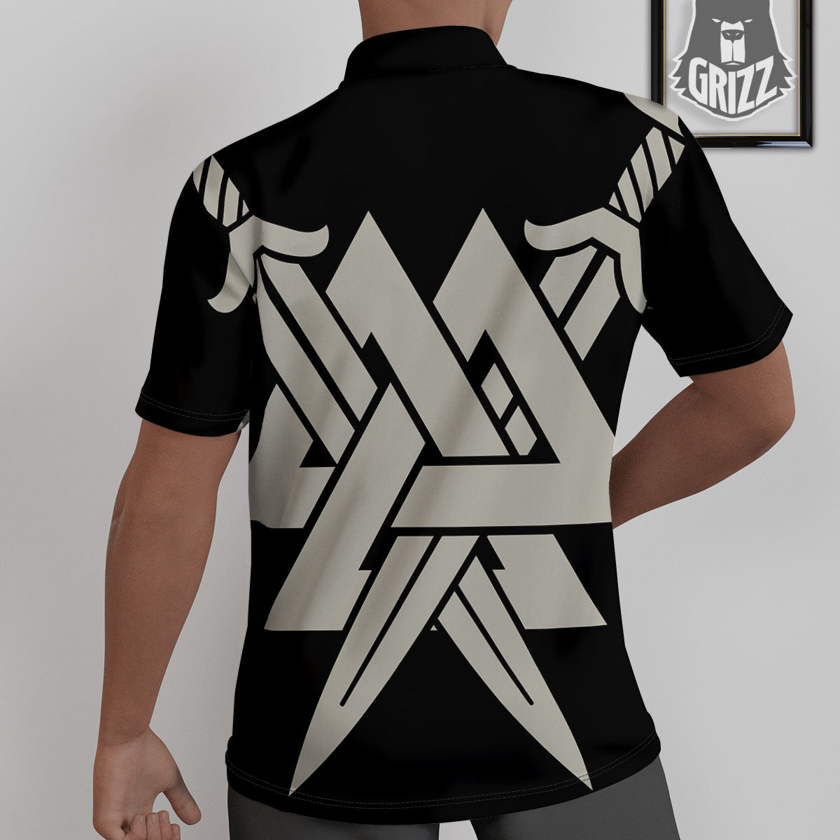 Symbol Viking Valhalla Print Untucked Shirts-grizzshop