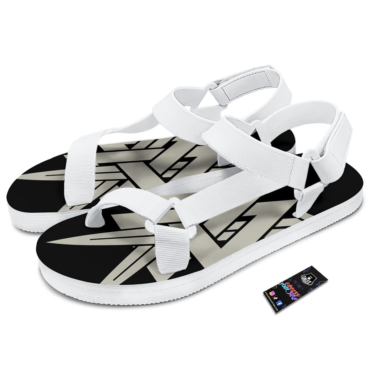 Symbol Viking Valhalla Print White Open Toe Sandals-grizzshop
