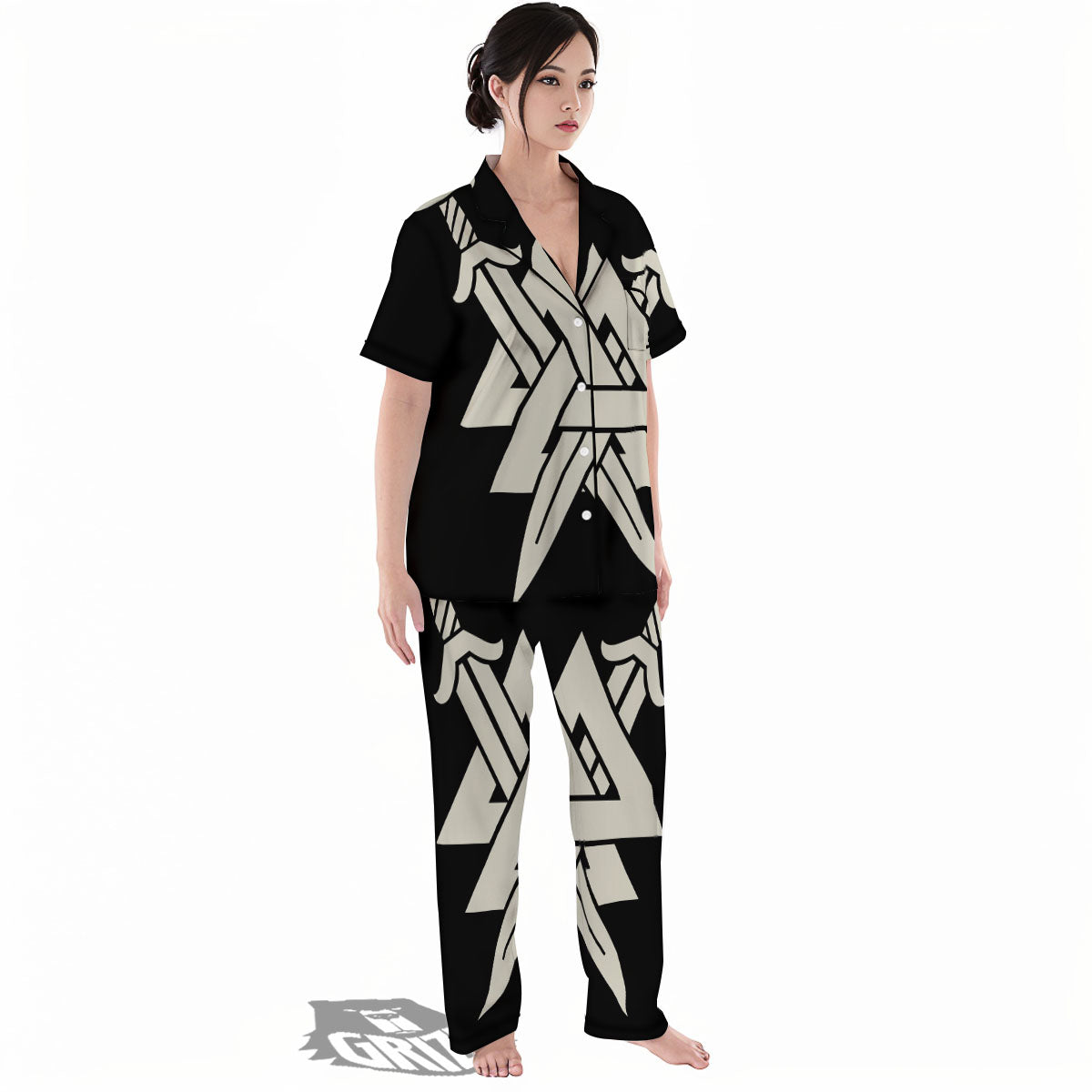 Symbol Viking Valhalla Print Women's Pajamas Set-grizzshop