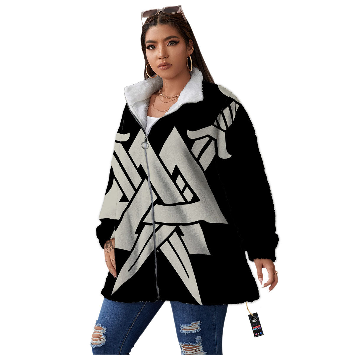 Symbol Viking Valhalla Print Women's Sherpa Jacket-grizzshop