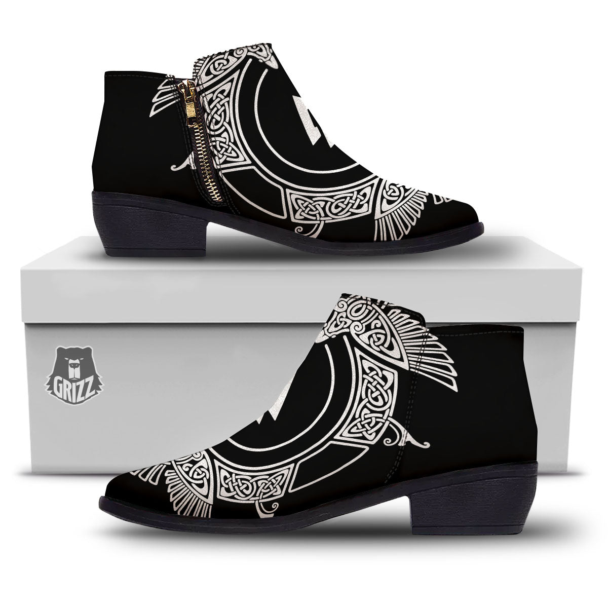 Symbol Viking Valknut Print Ankle Boots-grizzshop