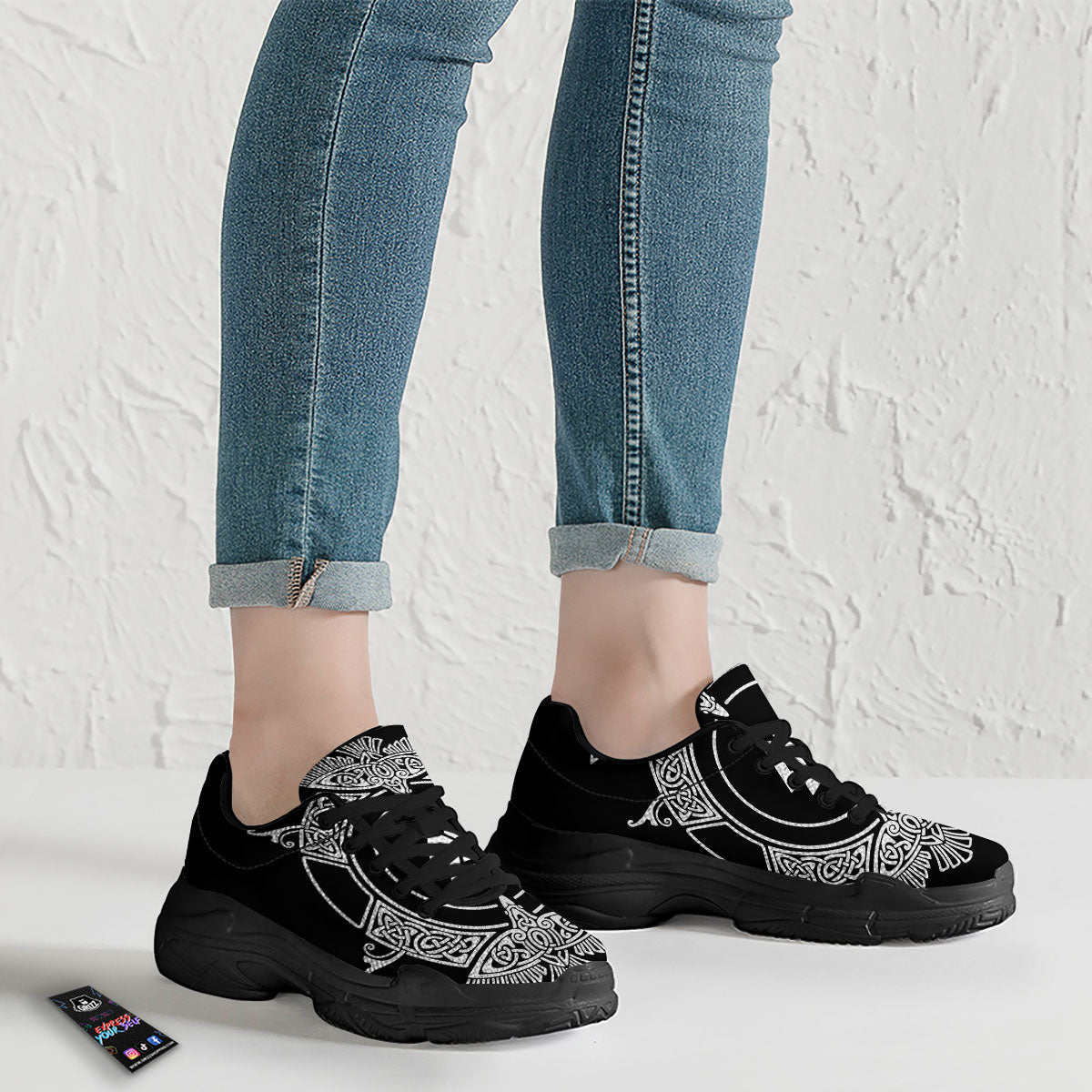 Symbol Viking Valknut Print Black Chunky Shoes-grizzshop