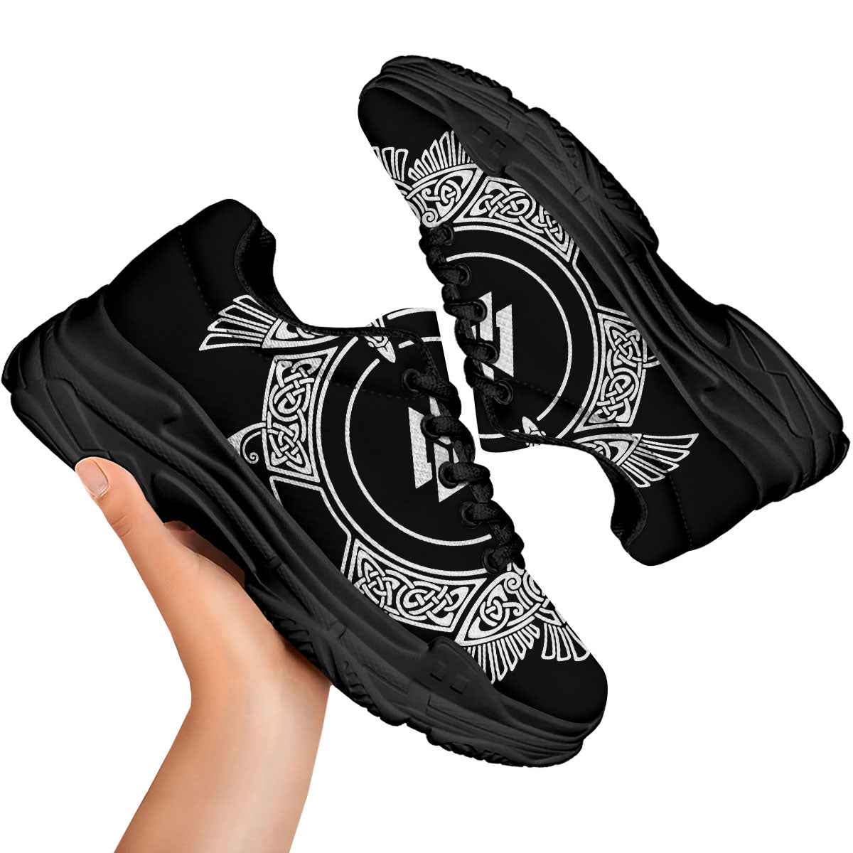 Symbol Viking Valknut Print Black Chunky Shoes-grizzshop
