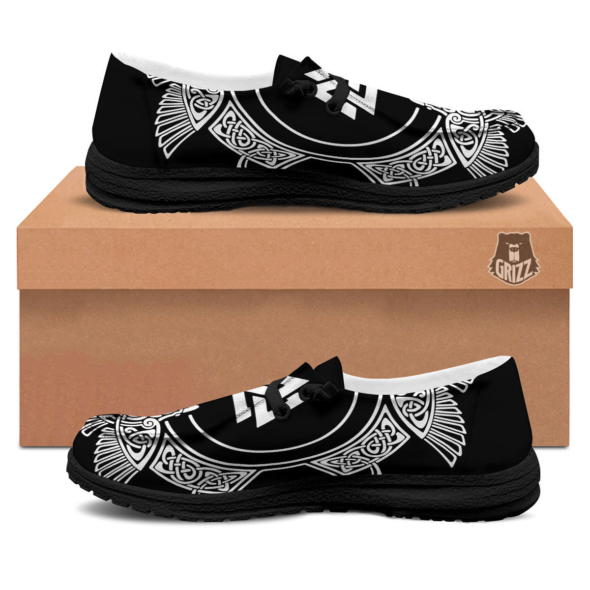 Symbol Viking Valknut Print Black Loafers-grizzshop