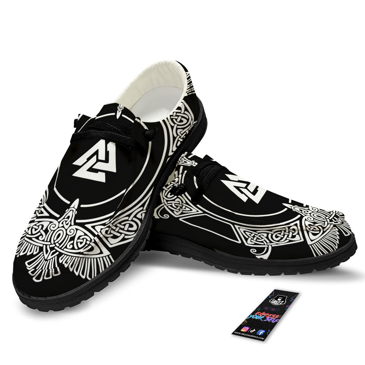 Symbol Viking Valknut Print Black Loafers-grizzshop