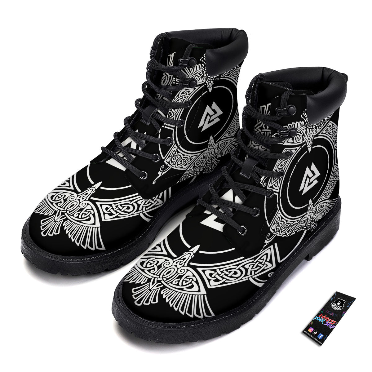 Symbol Viking Valknut Print Boots-grizzshop