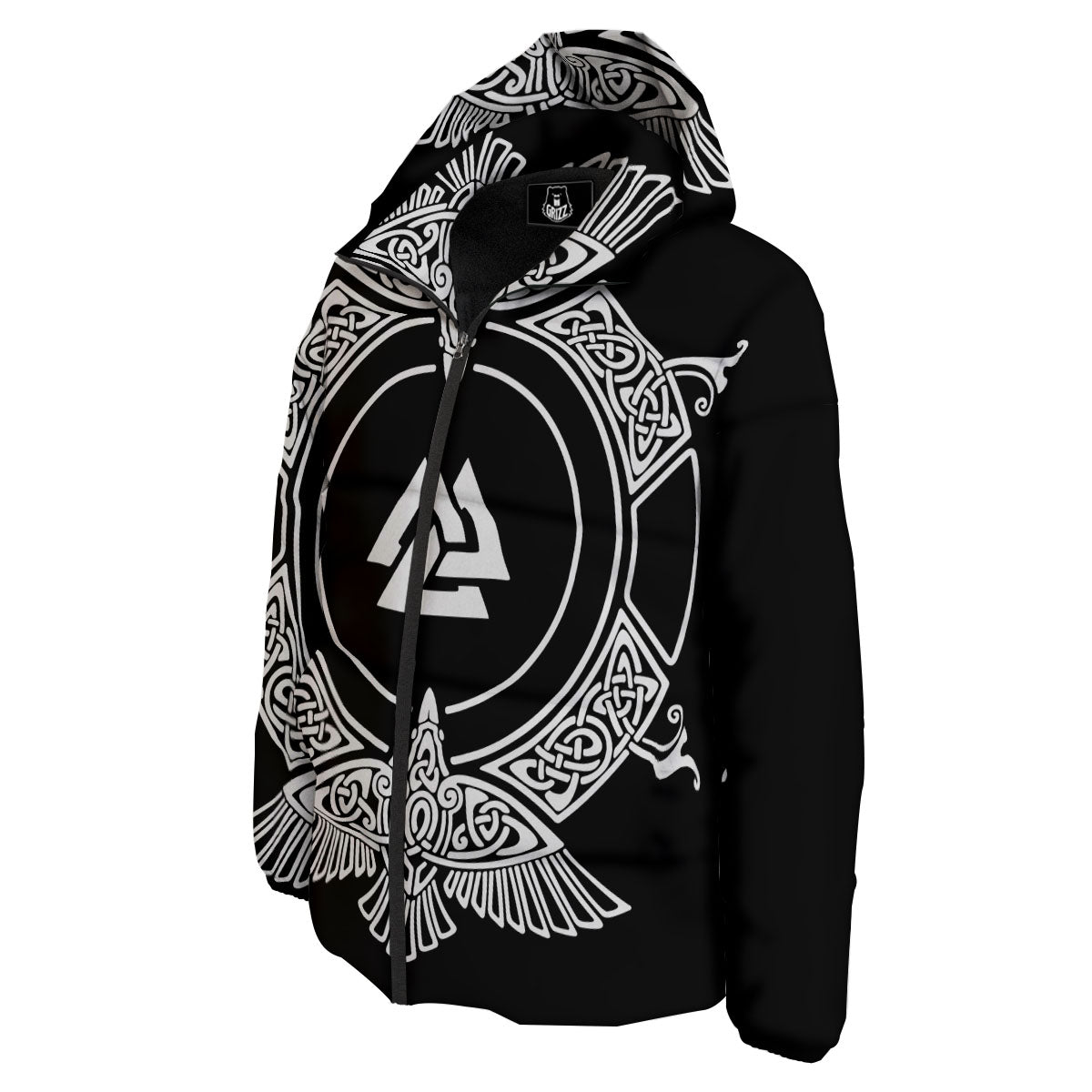 Symbol Viking Valknut Print Down Jacket-grizzshop