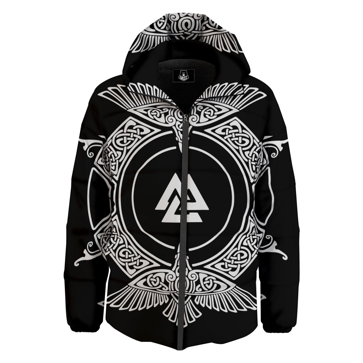 Symbol Viking Valknut Print Down Jacket-grizzshop