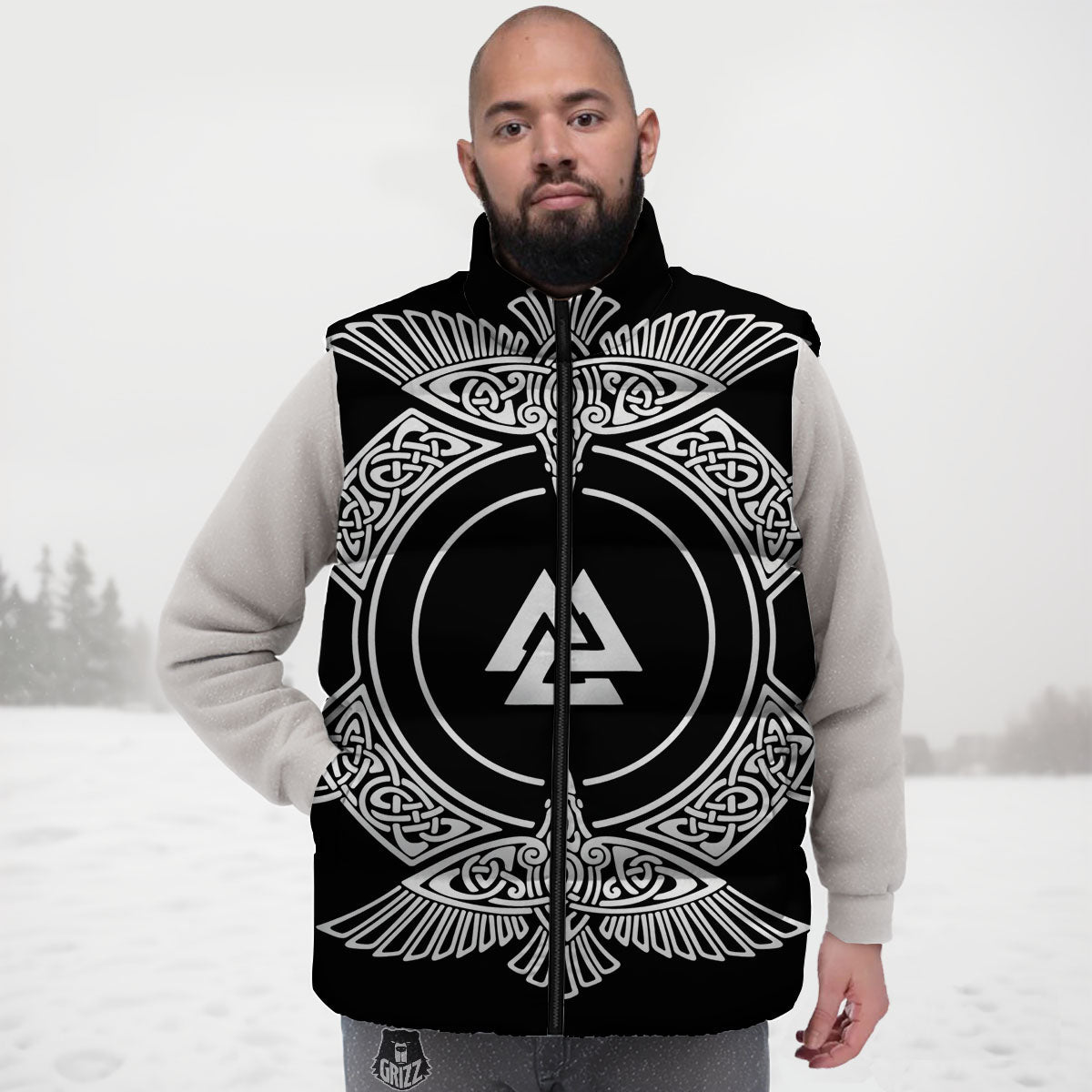 Symbol Viking Valknut Print Down Vest