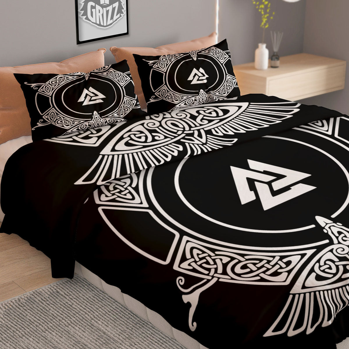 Symbol Viking Valknut Print Duvet Cover Bedding Set