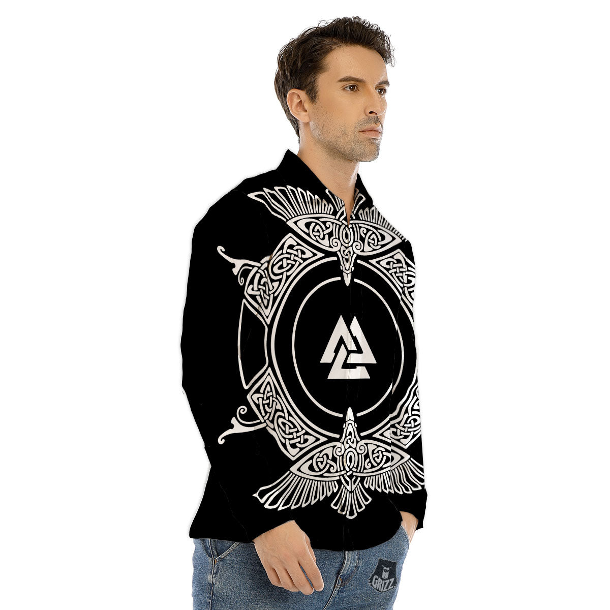 Symbol Viking Valknut Print Men's Dress Shirts-grizzshop