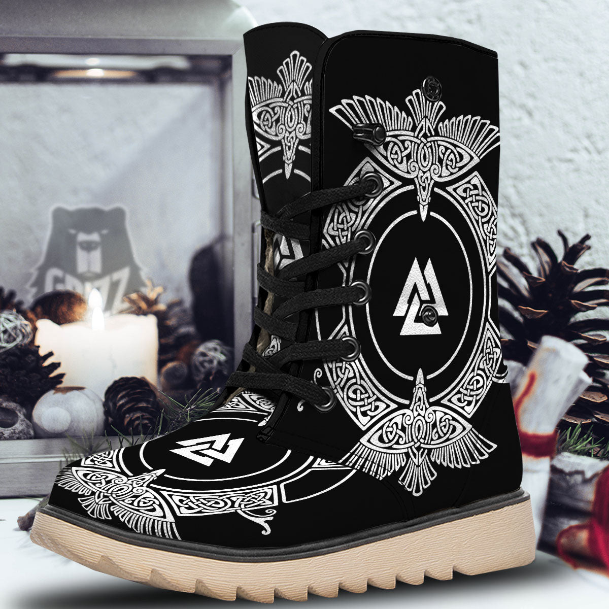 Symbol Viking Valknut Print Snow Boots-grizzshop