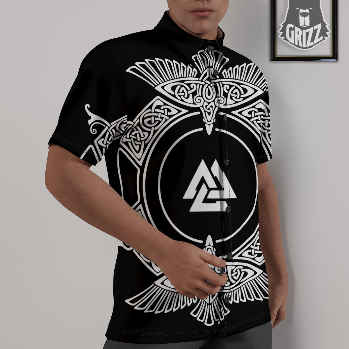 Symbol Viking Valknut Print Untucked Shirts-grizzshop