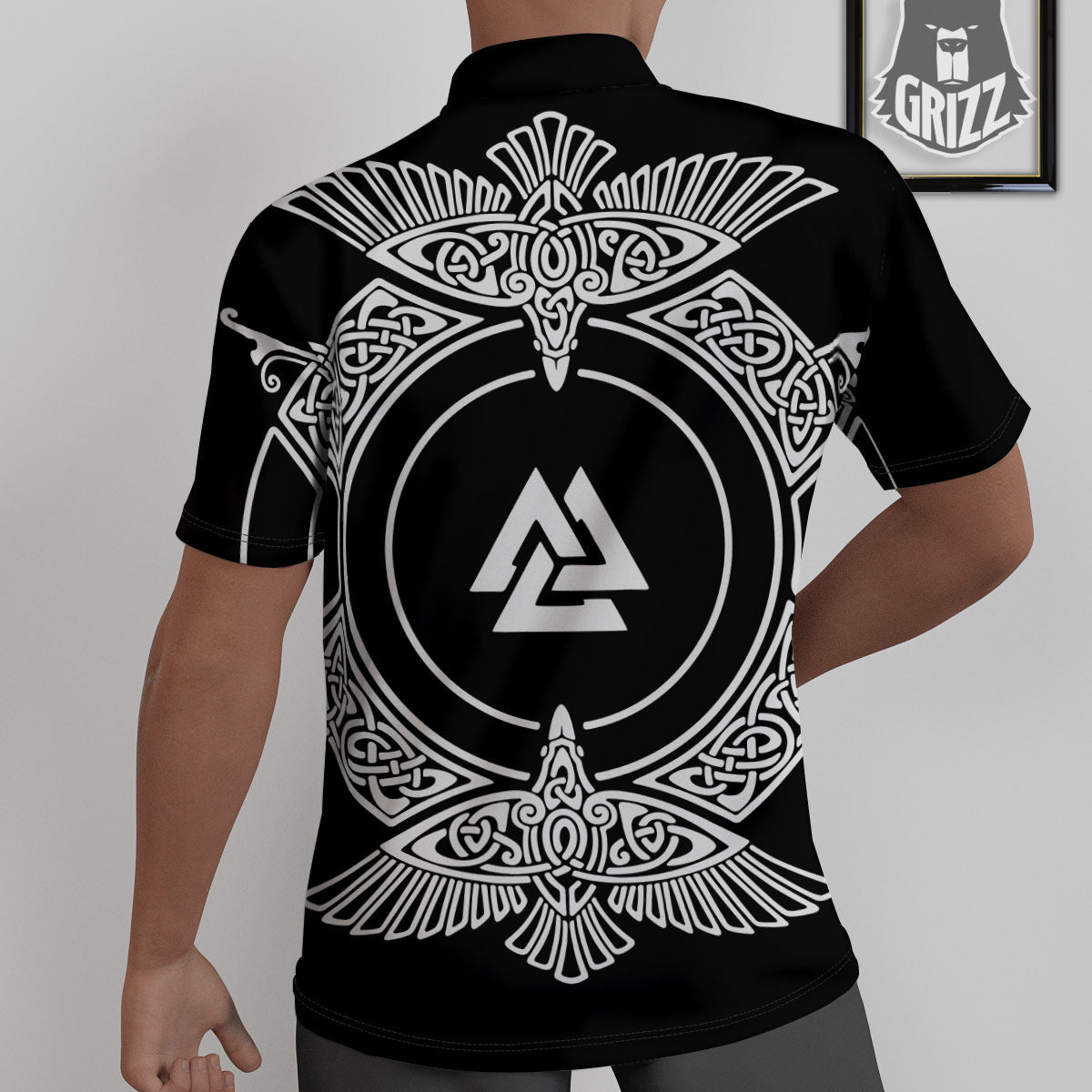 Symbol Viking Valknut Print Untucked Shirts-grizzshop