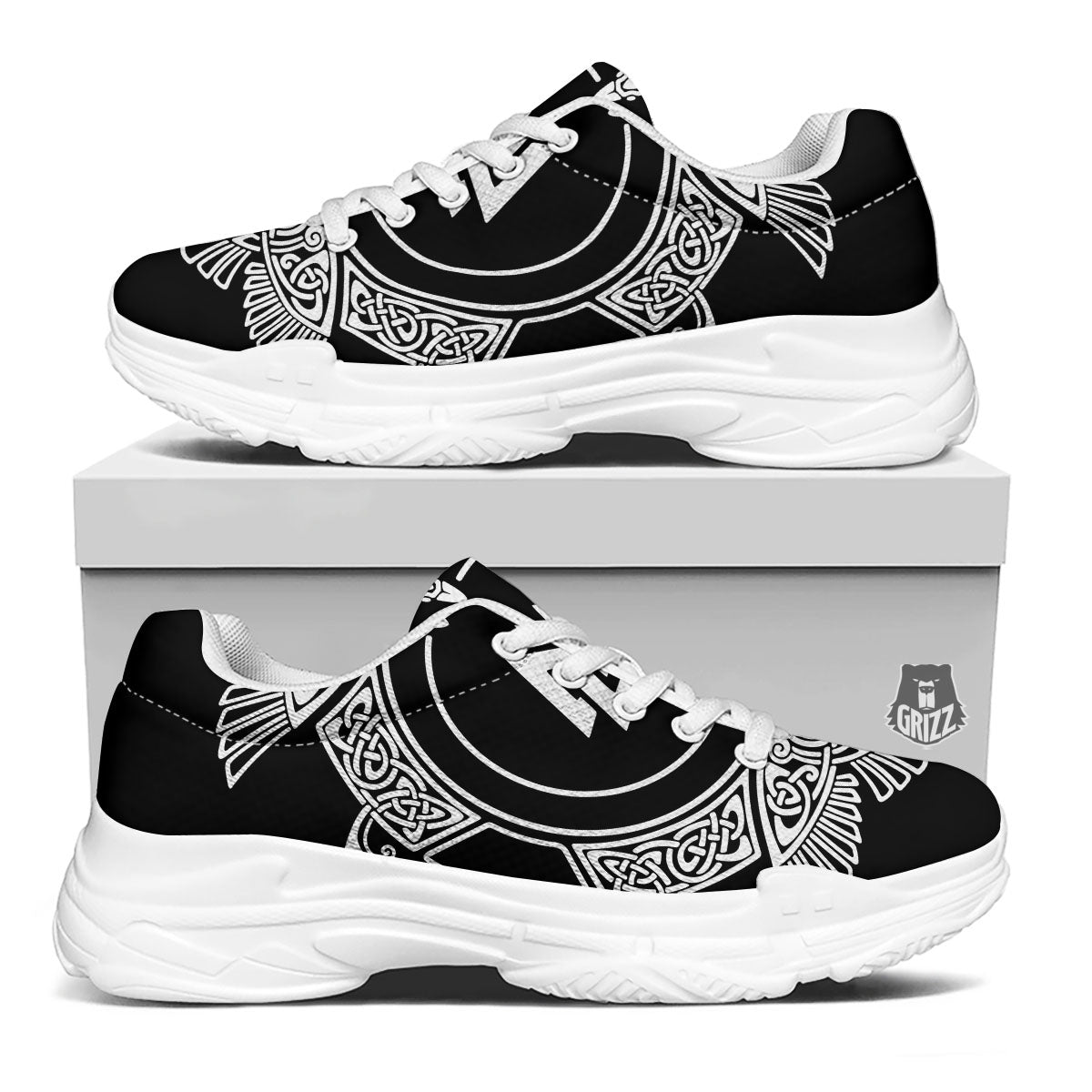 Symbol Viking Valknut Print White Chunky Shoes-grizzshop