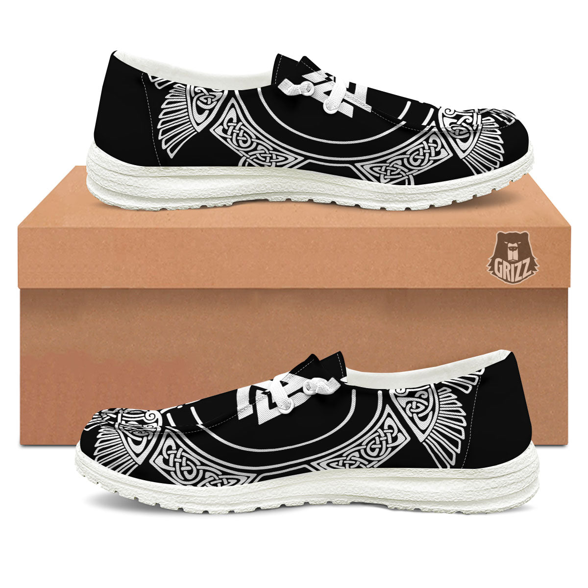 Symbol Viking Valknut Print White Loafers-grizzshop