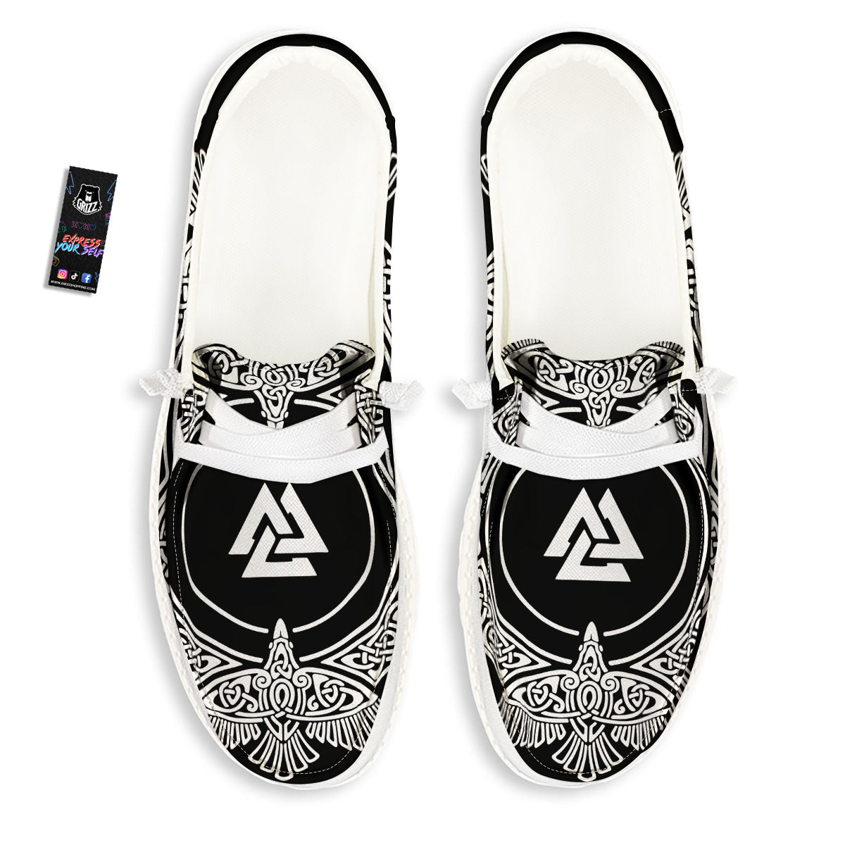 Symbol Viking Valknut Print White Loafers-grizzshop