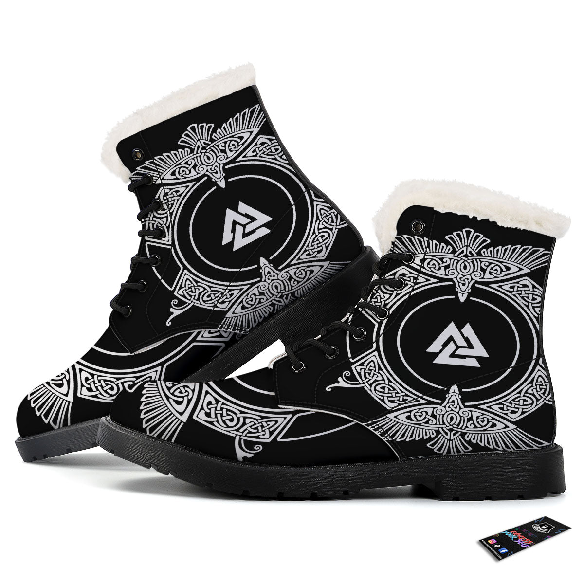 Symbol Viking Valknut Print Winter Boots-grizzshop