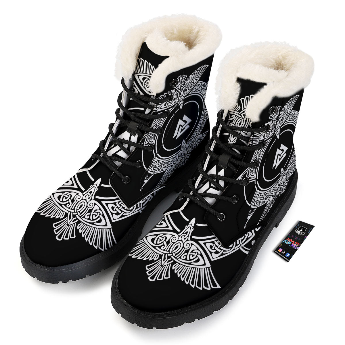 Symbol Viking Valknut Print Winter Boots-grizzshop