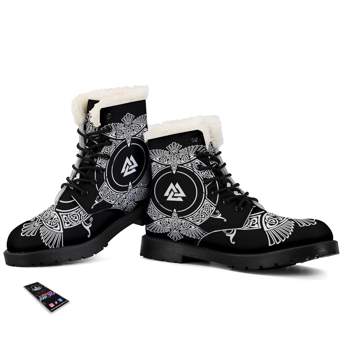 Symbol Viking Valknut Print Winter Boots-grizzshop