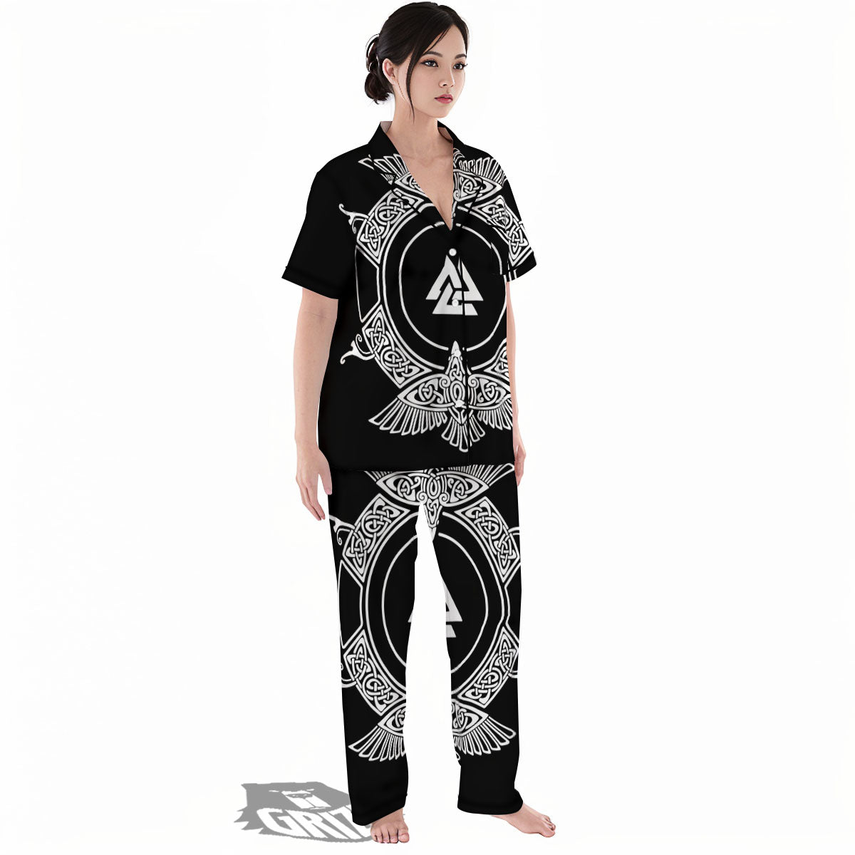 Symbol Viking Valknut Print Women's Pajamas Set-grizzshop