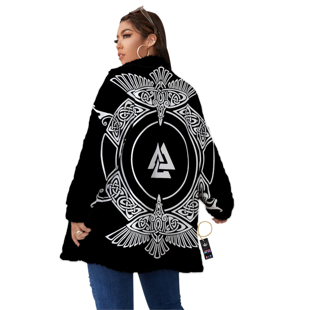 Symbol Viking Valknut Print Women's Sherpa Jacket-grizzshop