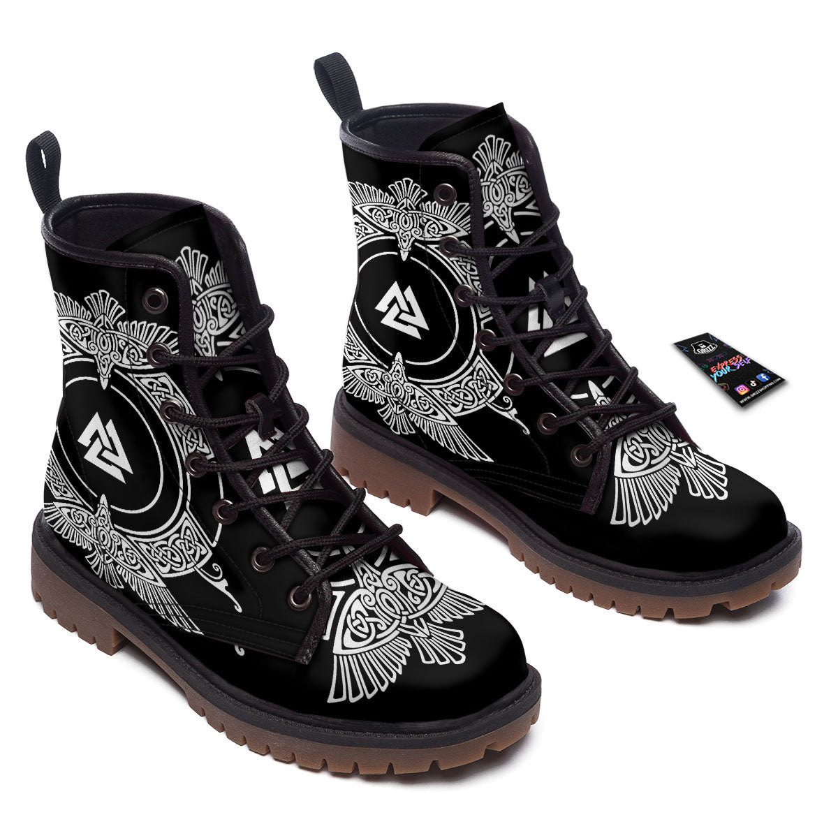 Symbol Viking Valknut Print Work Boots-grizzshop