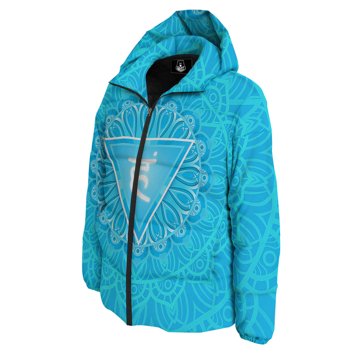 Symbol Vishuddha Chakra Print Down Jacket-grizzshop