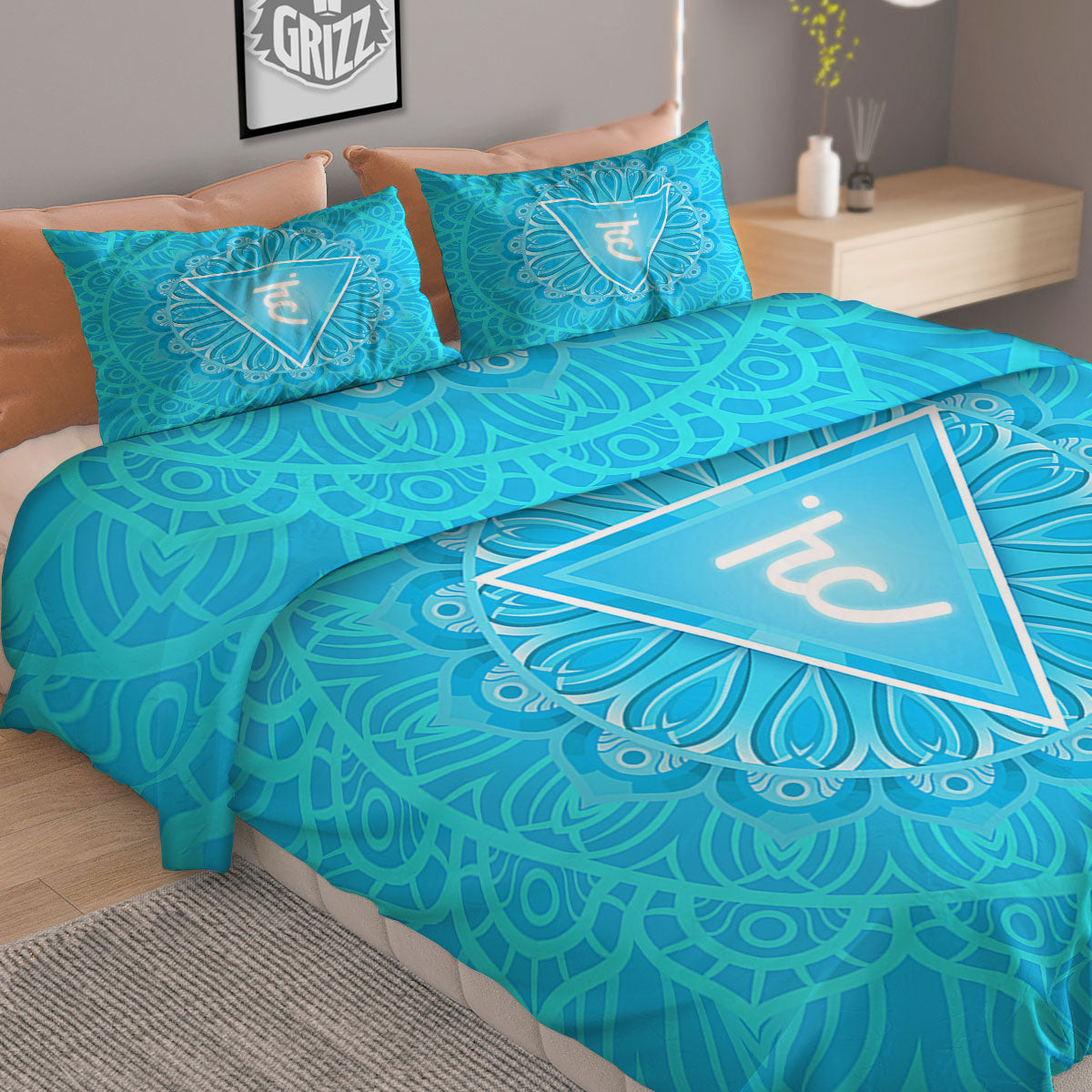 Symbol Vishuddha Chakra Print Duvet Cover Bedding Set