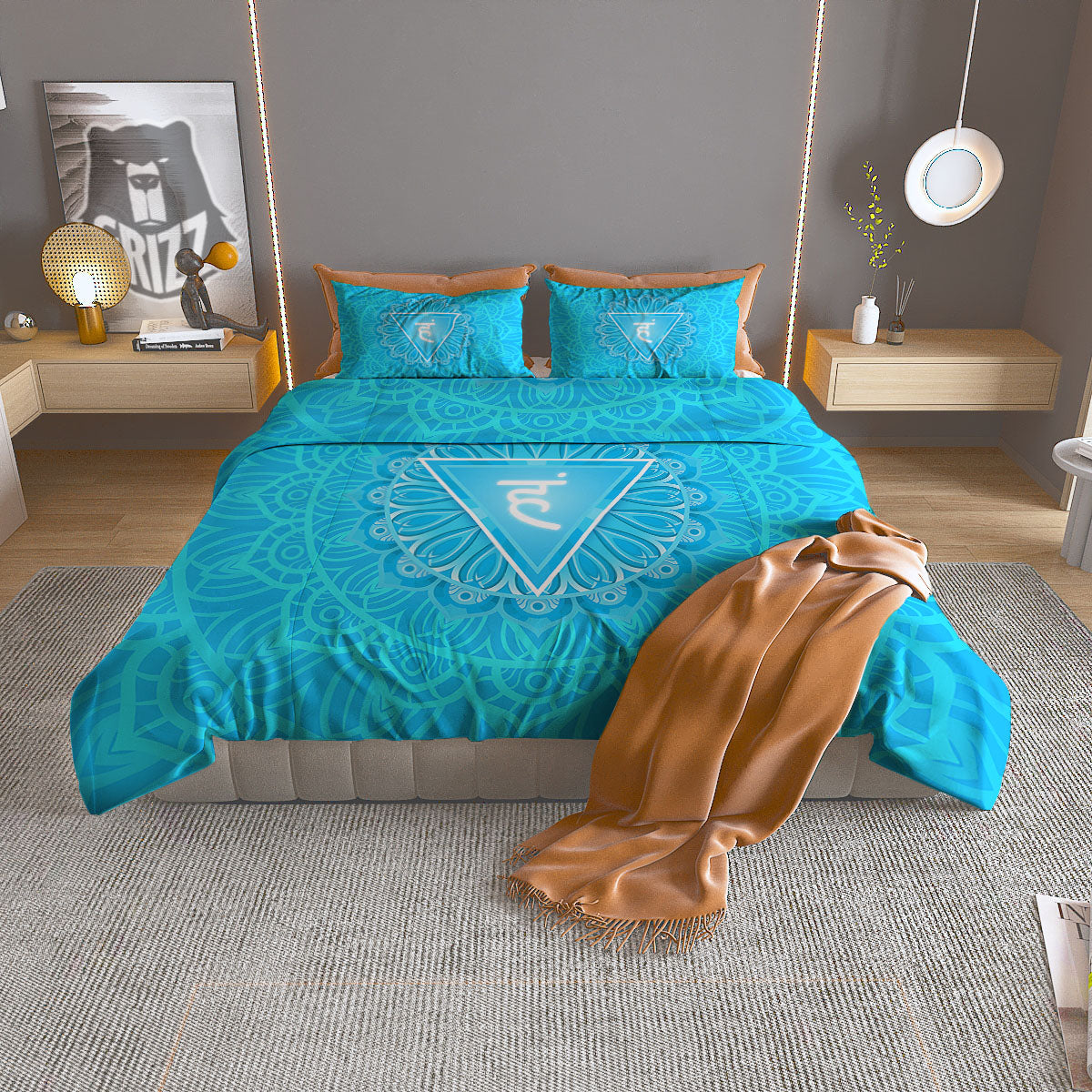 Symbol Vishuddha Chakra Print Duvet Cover Bedding Set