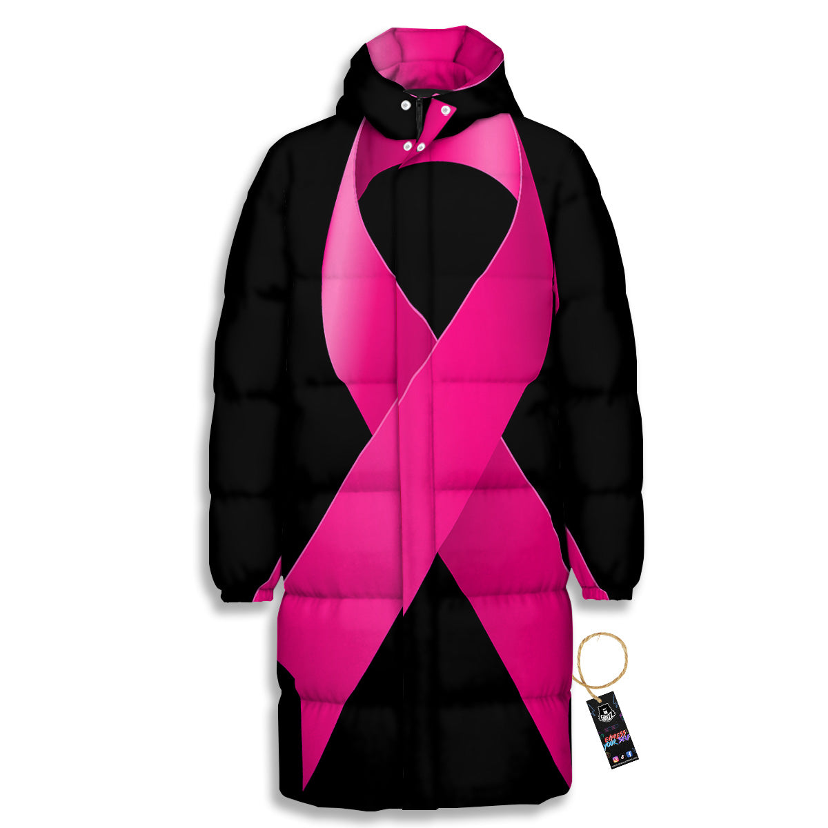 Symbol Breast Cancer Awareness Print Long Down Jacket