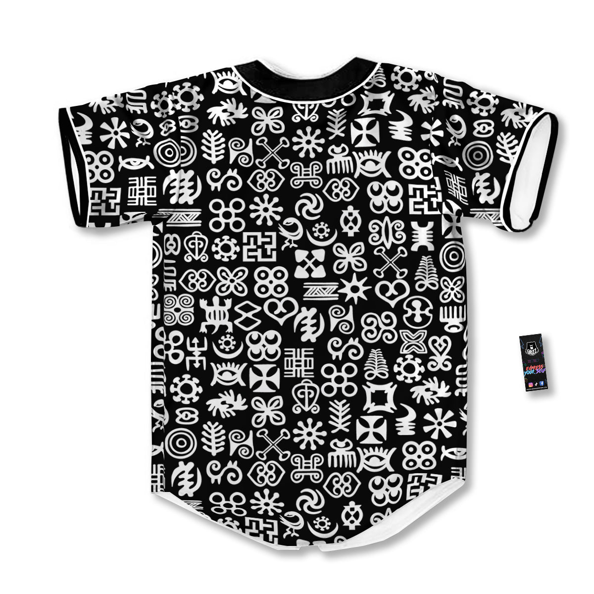 Symbols Black Adinkra Print Pattern Baseball Jersey-grizzshop