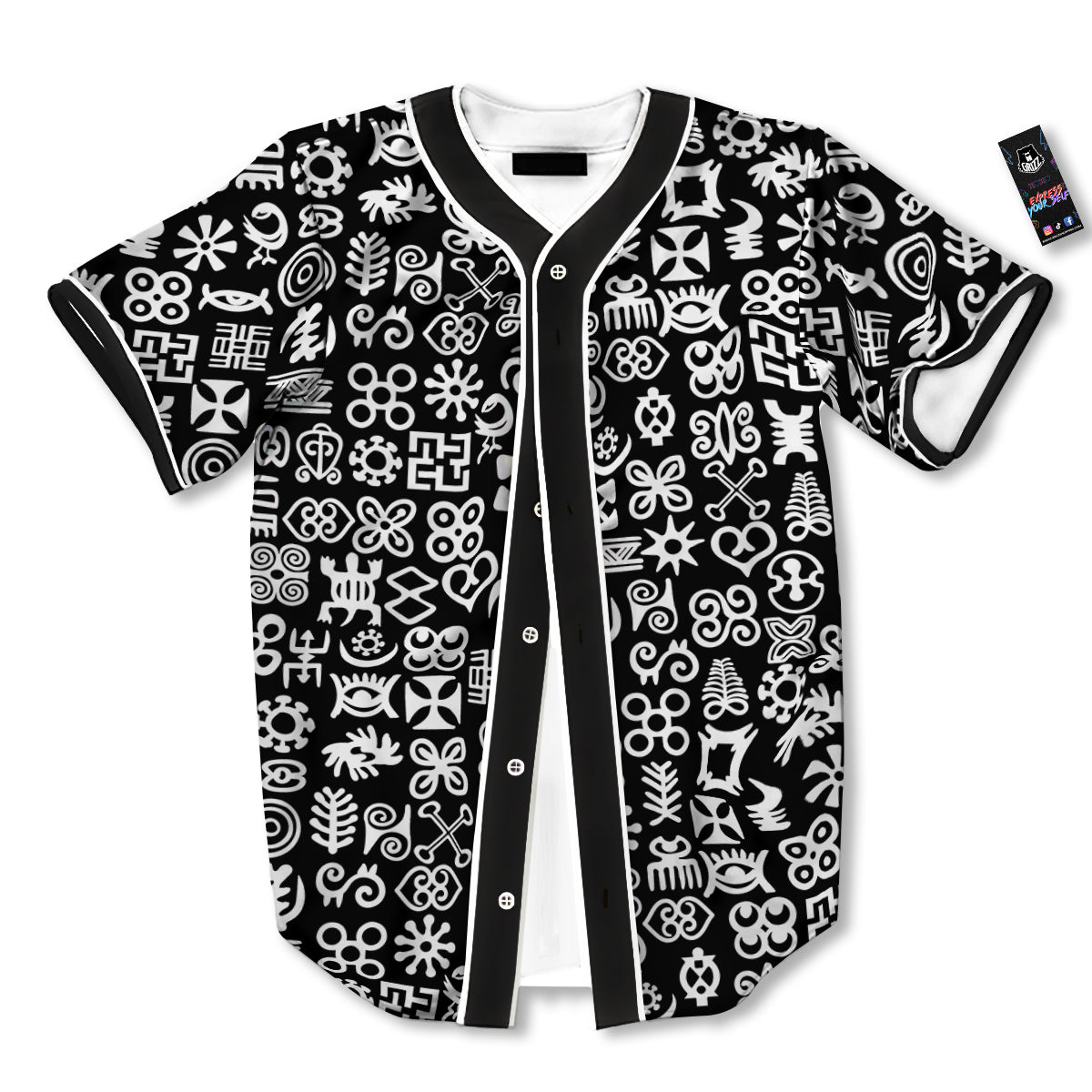 Symbols Black Adinkra Print Pattern Baseball Jersey-grizzshop