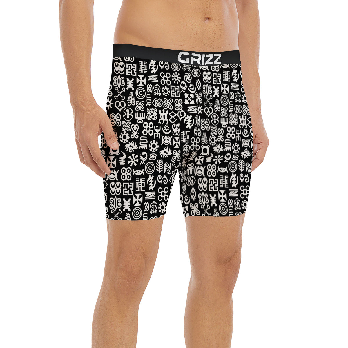Symbols Black Adinkra Print Pattern Boxer Briefs-grizzshop