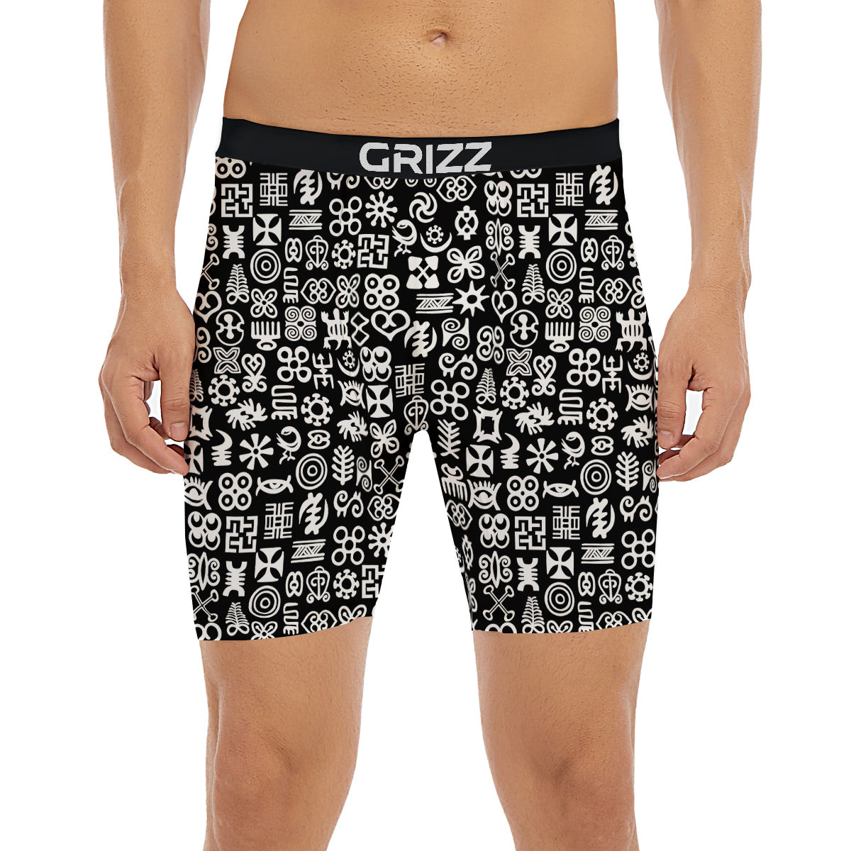Symbols Black Adinkra Print Pattern Boxer Briefs-grizzshop