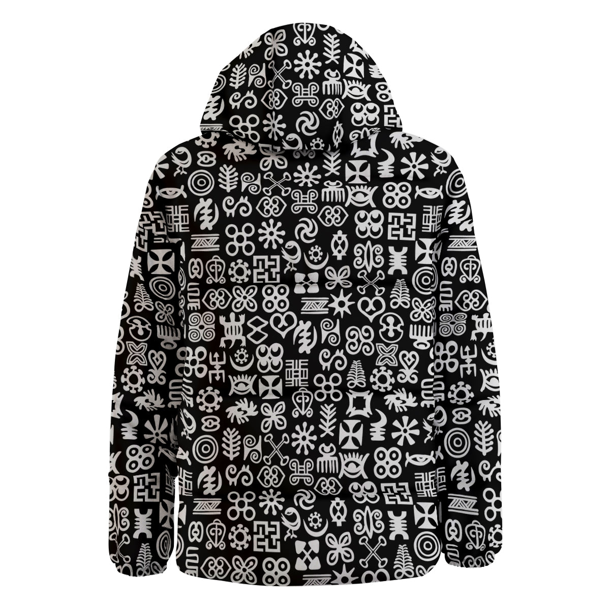 Symbols Black Adinkra Print Pattern Down Jacket-grizzshop