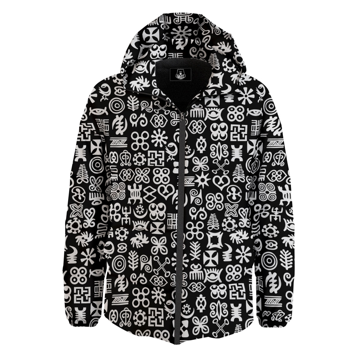 Symbols Black Adinkra Print Pattern Down Jacket-grizzshop