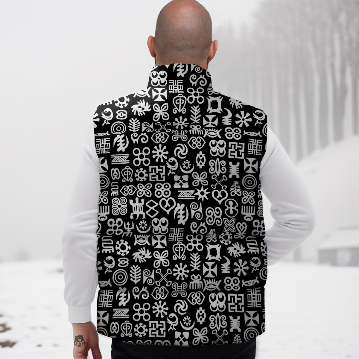 Symbols Black Adinkra Print Pattern Down Vest