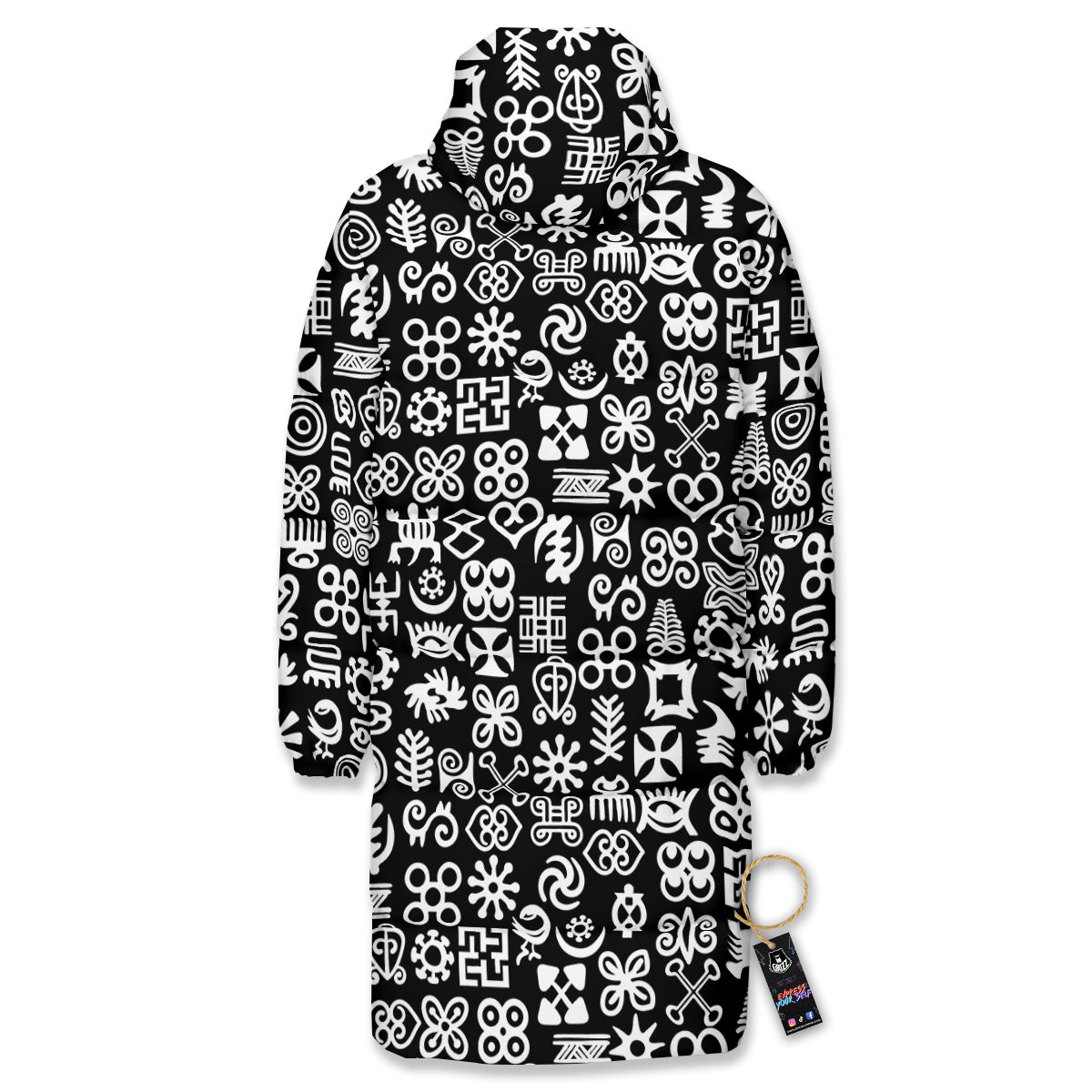 Symbols Black Adinkra Print Pattern Long Down Jacket-grizzshop