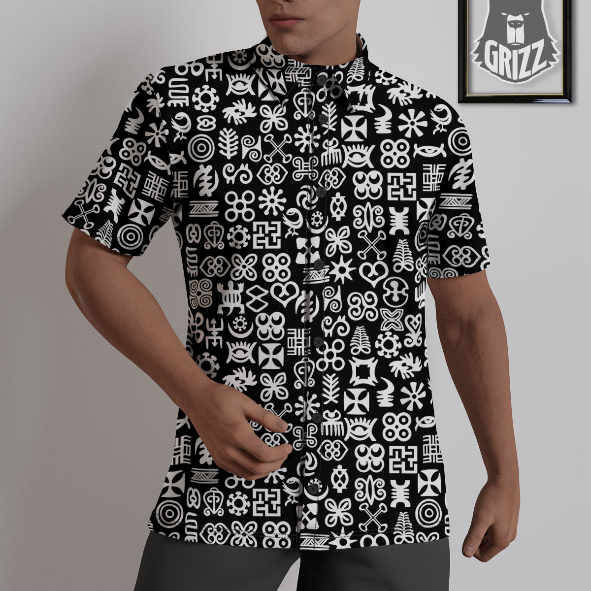 Symbols Black Adinkra Print Pattern Untucked Shirts-grizzshop