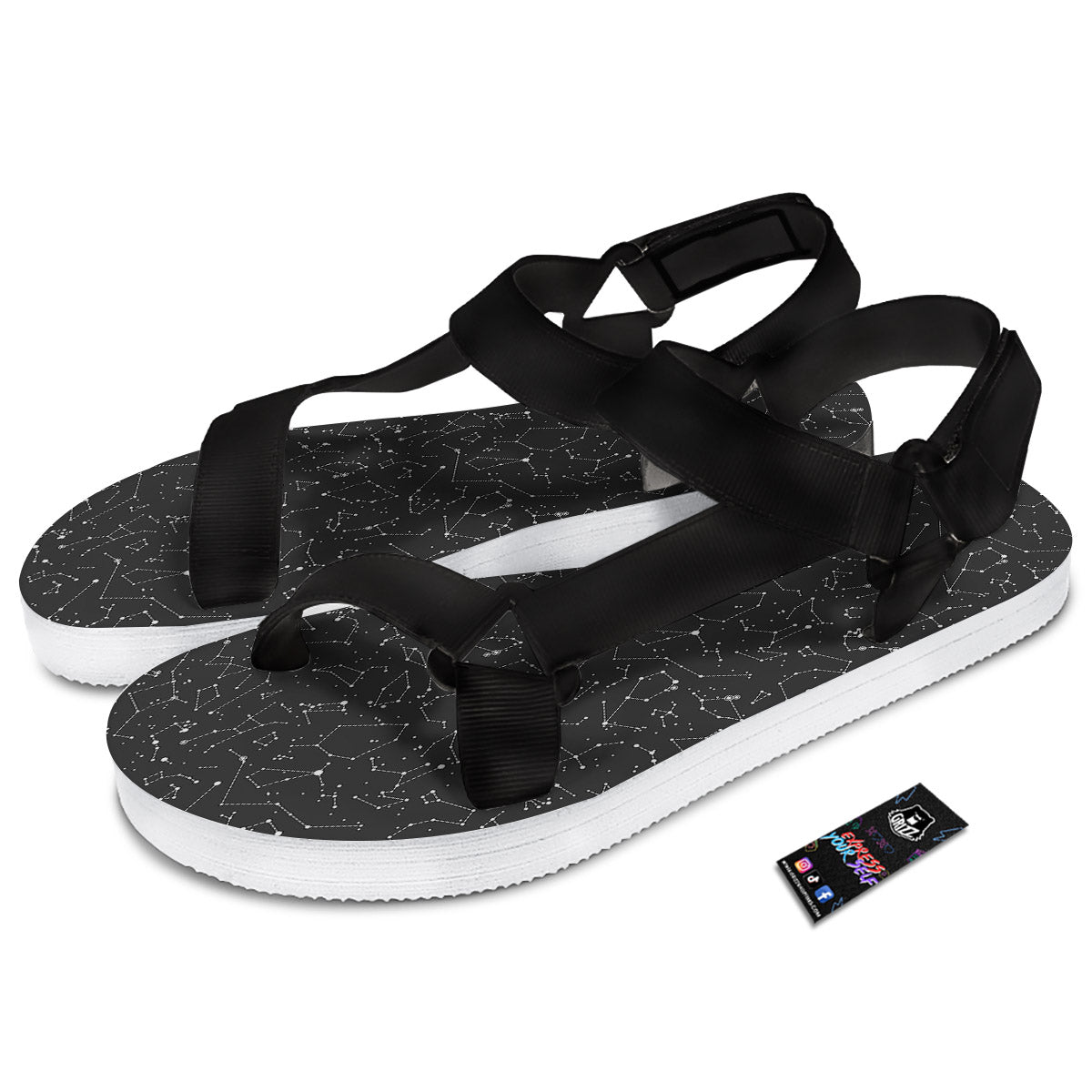 Symbols Constellation Print Pattern Black Open Toe Sandals-grizzshop