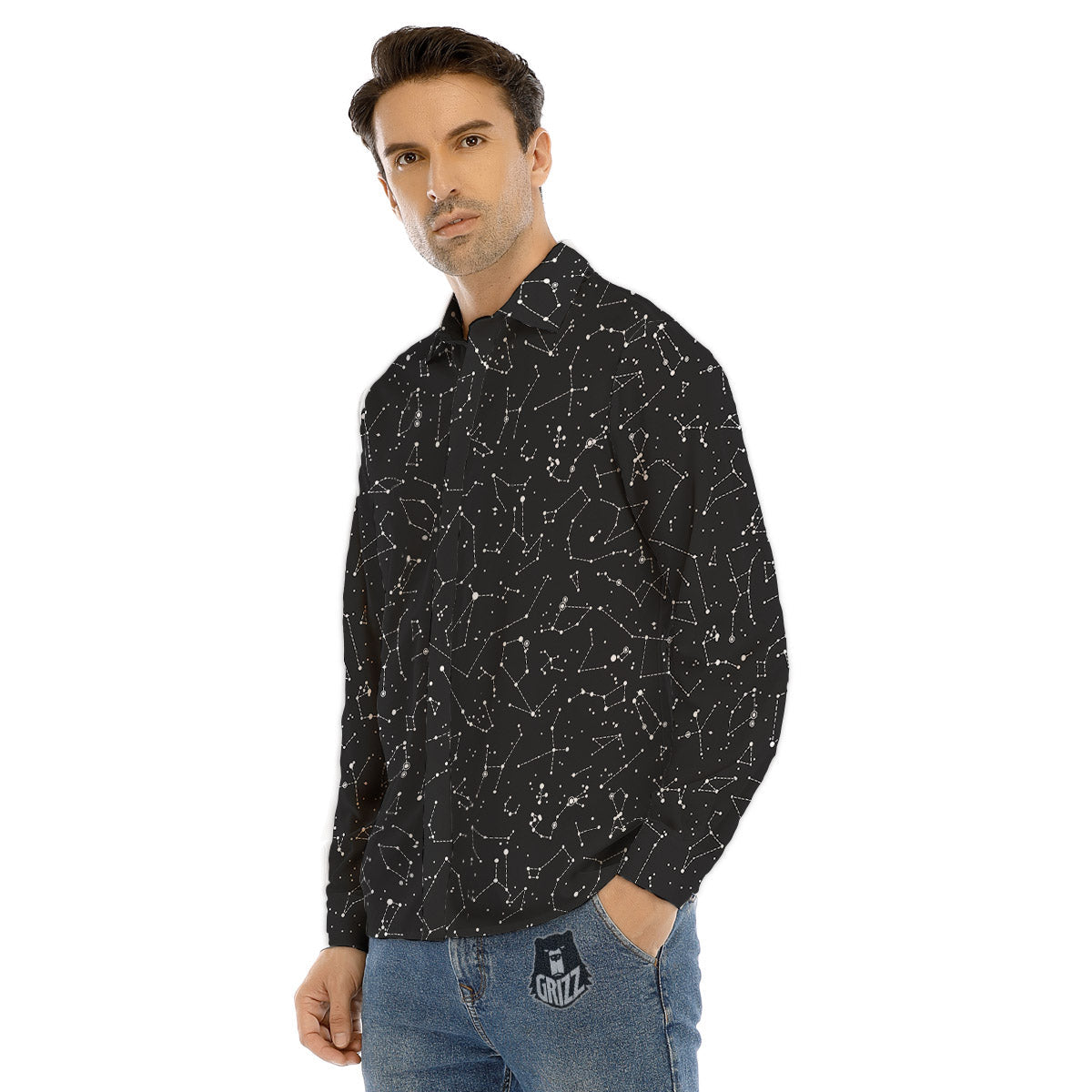 Symbols Constellation Print Pattern Men's Dress Shirts-grizzshop