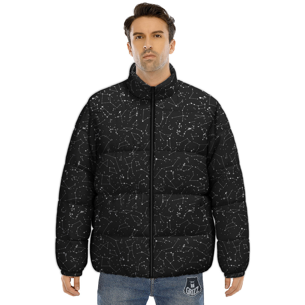 Symbols Constellation Print Pattern Puffer Jacket-grizzshop