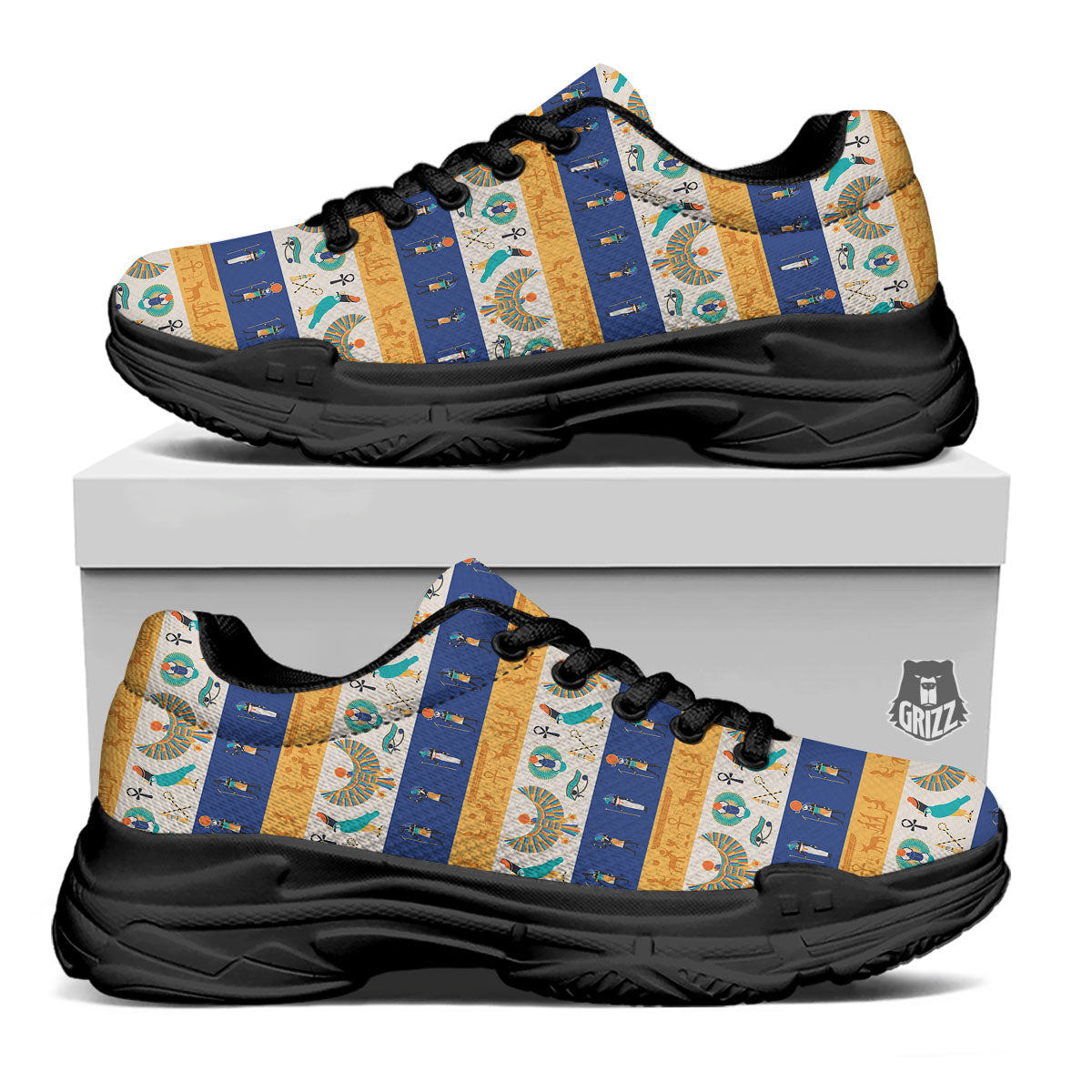 Symbols Egyptian Print Pattern Black Chunky Shoes-grizzshop