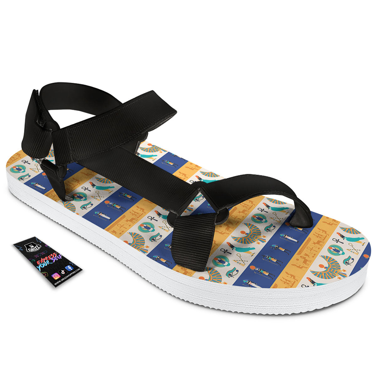 Symbols Egyptian Print Pattern Black Open Toe Sandals-grizzshop