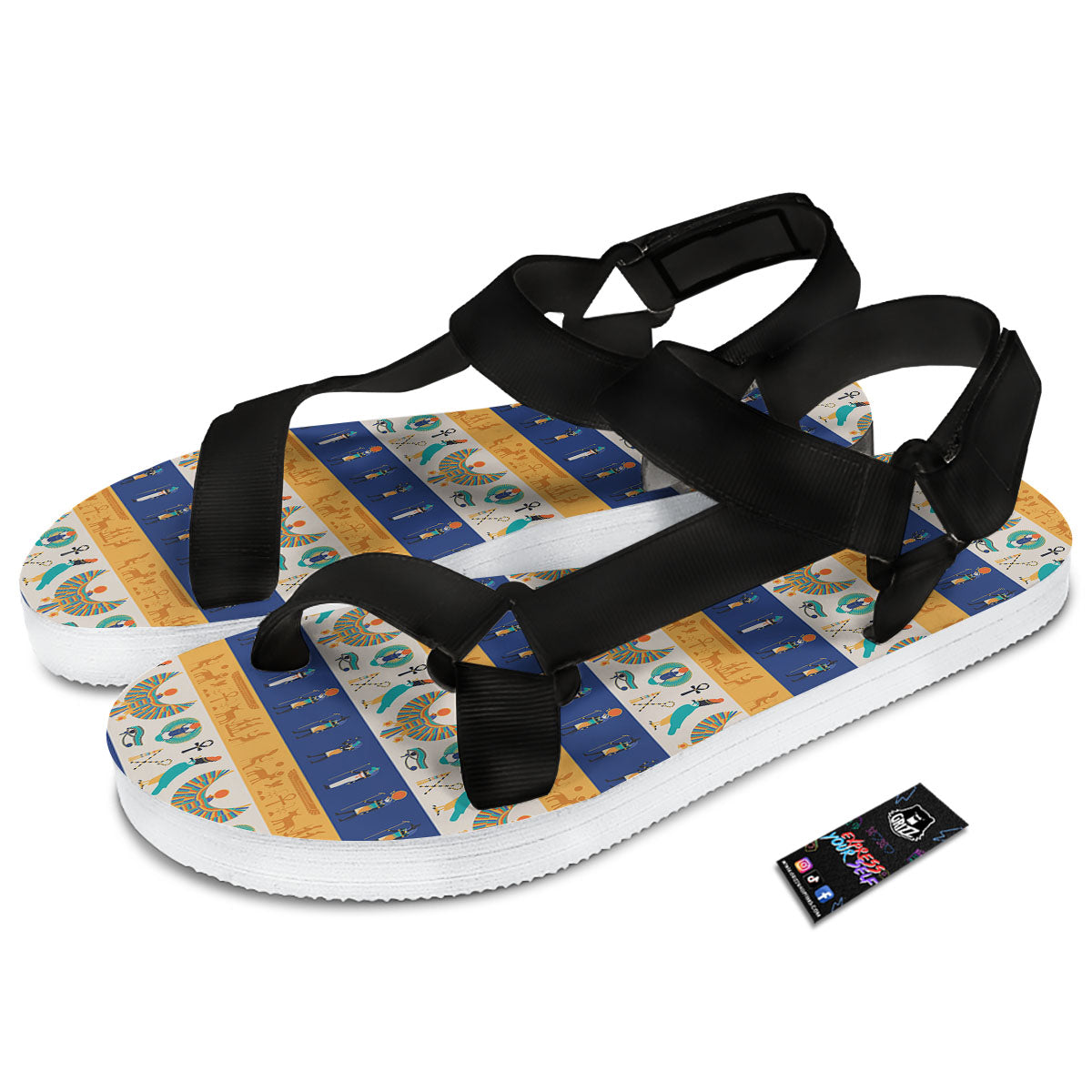 Symbols Egyptian Print Pattern Black Open Toe Sandals-grizzshop