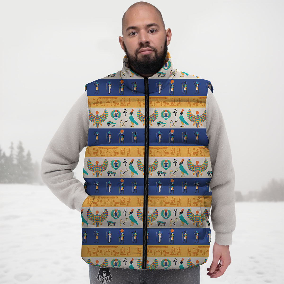 Symbols Egyptian Print Pattern Down Vest