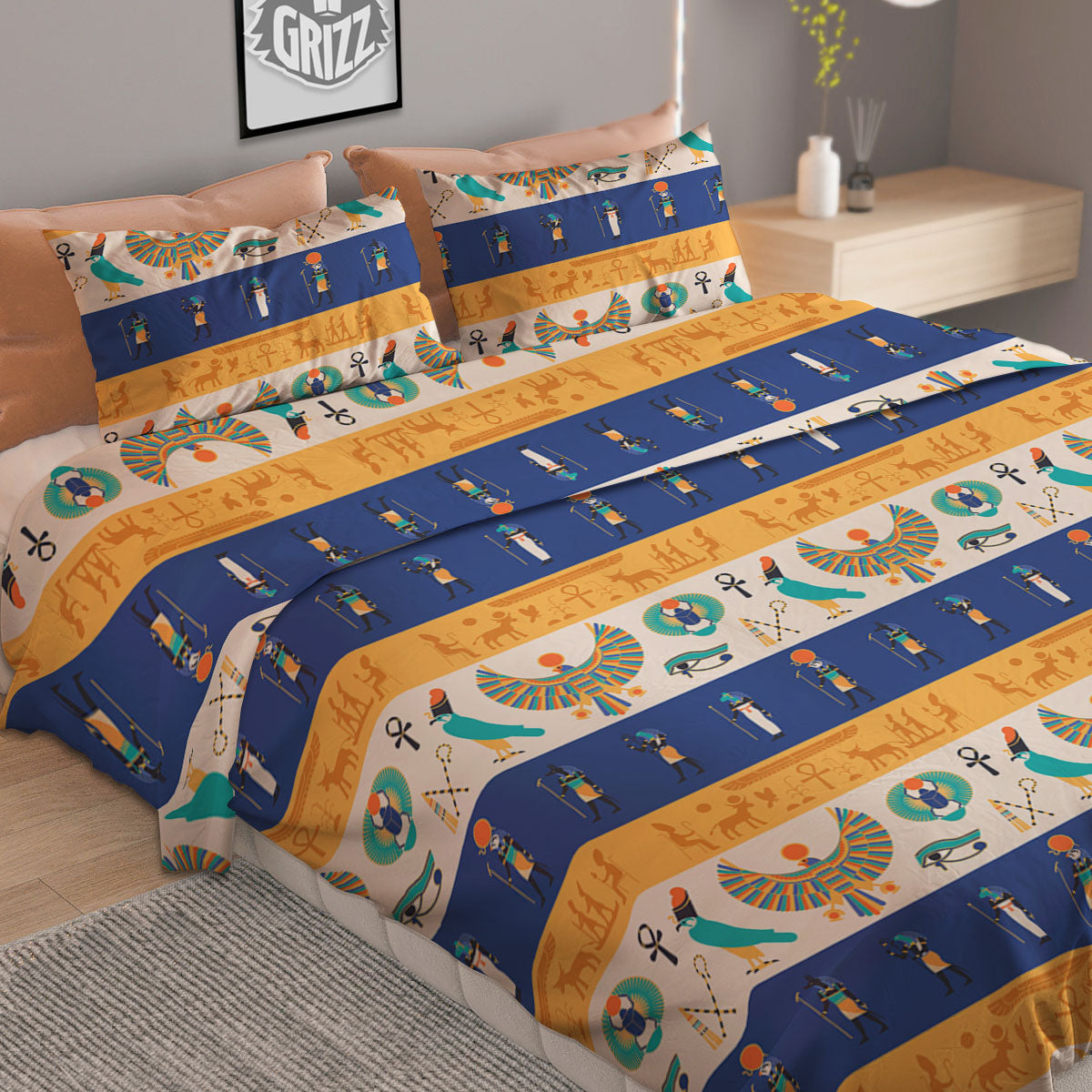 Symbols Egyptian Print Pattern Duvet Cover Bedding Set