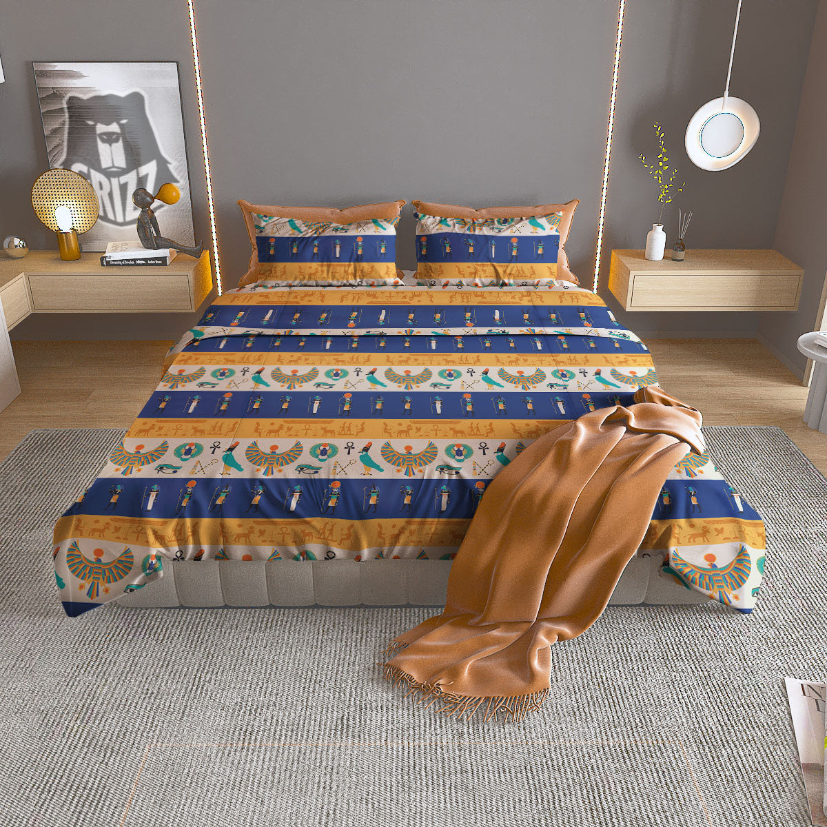 Symbols Egyptian Print Pattern Duvet Cover Bedding Set