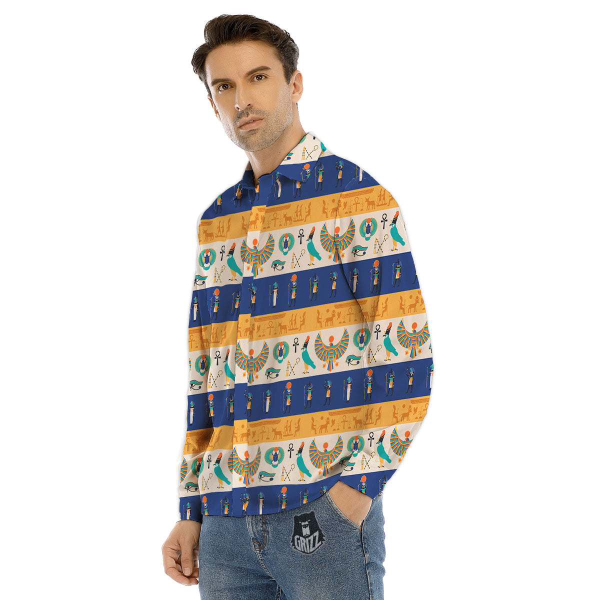 Symbols Egyptian Print Pattern Men's Dress Shirts-grizzshop